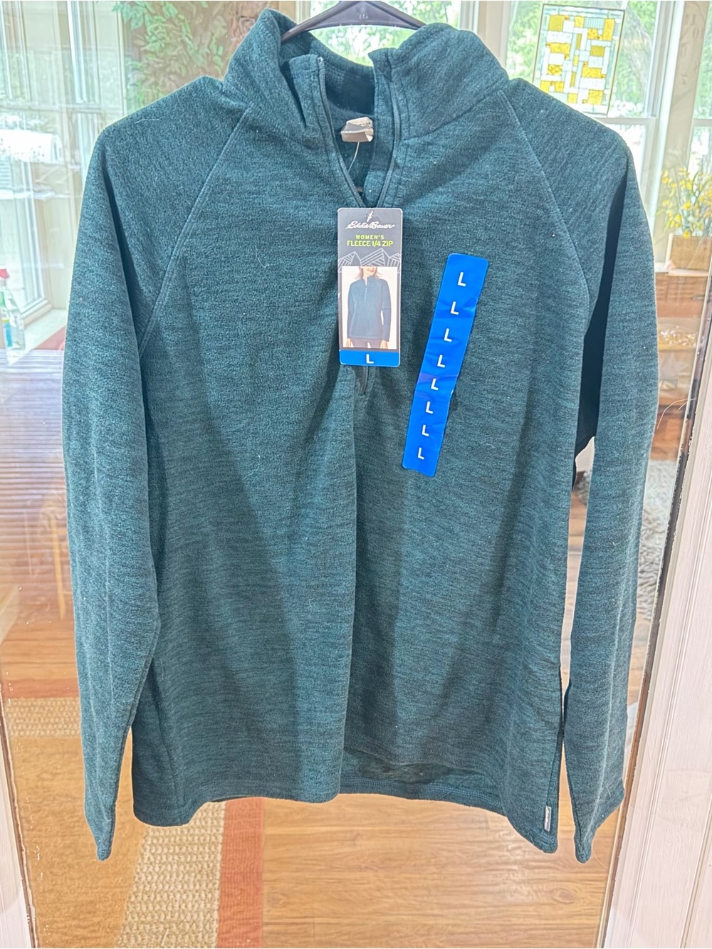 Eddie Bauer Dark Green Half-Zip Pullover Hoodie Sz Large